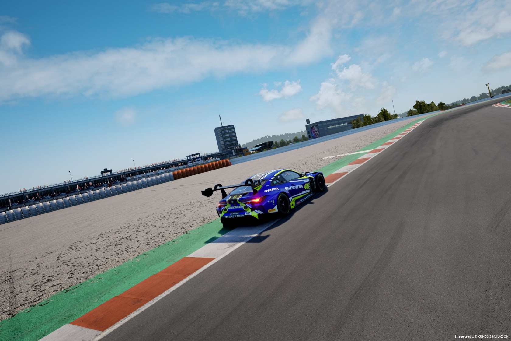 BMW M4 GT3 on the curb with VR 46 in the distance